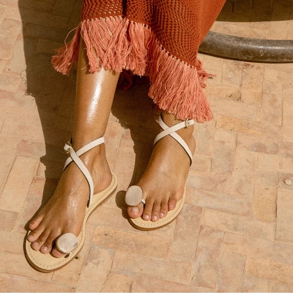 Amanu Shoes - Amanu Kigali Embellished Suede Sandals in Beige